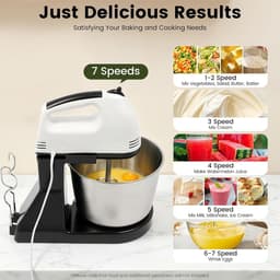 Elektrische Handmixer - Deegmachine Keukenmachine - Bakken en Koken - 7 Snelheden Instelbaar - 1.7L Kom - Zwart — thumbnail 4