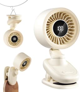 USB-clipventilator, mini-bureauventilator met oplaadbare batterij, oscillatiefunctie, timer, traploze snelheidsregeling en ultrastille werking. Compact en draagbaar. — thumbnail 1