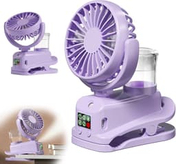 Mini USB-clipventilator, mini oplaadbare luchtbevochtiger met nevel, 4 windsnelheden, tafelventilator, mini draagbare ventilator voor thuis, bureau en kantoor (paars). — thumbnail 1