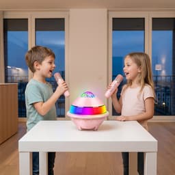 Mini Karaoke Set - Roze - Met Bluetooth Speaker, Microfoons en Discolamp - 4 Stemvervormers - Party Box - Draagbaar - voor Thuis en Feestjes - Verjaardagscadeau voor Kinderen — thumbnail 2
