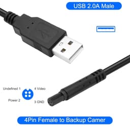 SnelShoppen - USB naar 4 Pin Backup Camera Verlengkabel 1m - USB 2.0 A Plug naar 4 Pin Dashcam Kabel voor Achteruitrijcamera, Reverse Mirror, Auto Rec — thumbnail 5