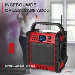 Bouwradio - Audizio Jobsite XL bouwradio met accu - Bluetooth, DAB+ en FM - IP54 waterdicht - 200W - Rood — thumbnail 2
