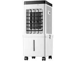 Luchtgekoelde ventilator - Draagbare watergekoelde airconditioner van 15 liter - Staande airconditioner - Airconditioning - Met wielen, opvouwbaar - Met afstandsbediening en 3 snelheidsstanden - 32,5 x 29,5 x 40,5 cm - Wit