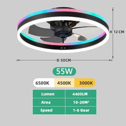Plafond Ventilator Lamp RGB - 51 CM - Smart Lamp - 12 Kleuren - 6 Standen - Dimbaar - Zwart - Kroonluchter LED Ventilator - Chandelier Fan - Woonkamer Lamp - Ventilator Lampen - Slaapkamer lamp - Eetkamerlamp — thumbnail 5
