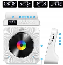 Draagbare CD Speler - 5-in-1 CD Speler Bureau - Multifunctionele - Bluetooth - FM Radio - USB - AUX - Afstandsbediening - Voor Slaapkamer en Woonkamer - Wit — thumbnail 4