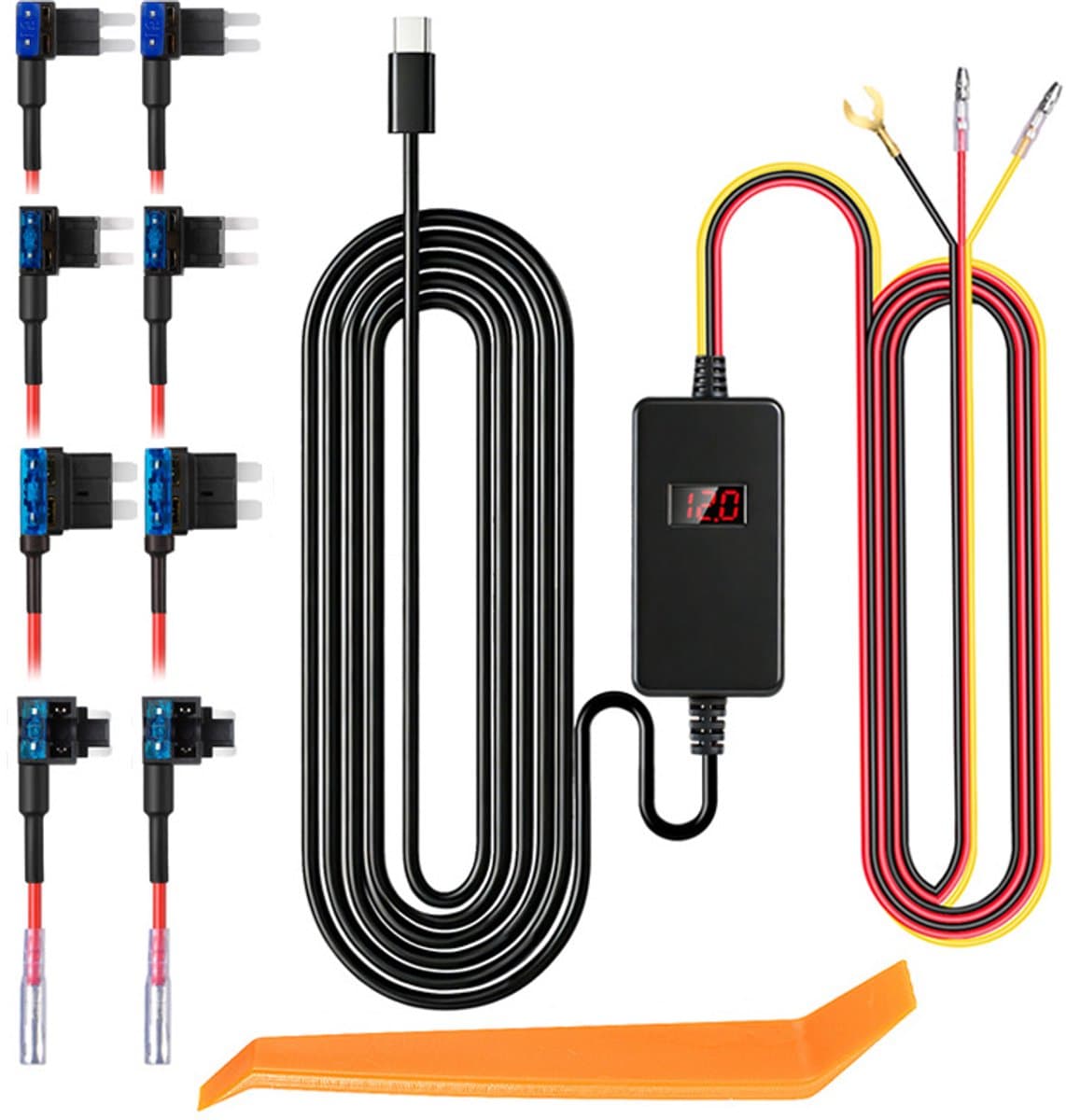 Fokelyi Dashcam Hardwire Kit - 12-24V - Accustroom - Type-C 5V/2.5A - Parkeerbewaking - laagspanningsbeveiliging - voor auto — afbeelding 1