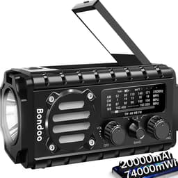 Bondoo Noodradio 20000 mah – Noodradio solar opwindbaar - Noodradio opwindbaar en batterij - Radio noodpakket - Draagbare radio – Noodradio DAB+ - Powerbank zonneenergie - Met zaklamp & SOS-knop - Zwart — thumbnail 1