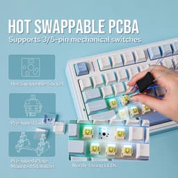 AULA F75 - Draadloze Gaming Toetsenbord - Mechanisch - Gasket - Hot Swap - QWERTY Toetsenborden - Tri mode - 80 Keys - Gletsjer Blauw — thumbnail 5