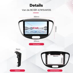 Boscer 2 Din Autoradio - Geschikt voor Hyundai i10 2008-2013 - Draadloos Apple CarPlay & Android Auto - 8-Core Snapdragon - 9 Inch HD Touchscreen - Android 15 - 4+64GB - Interne Koeling - GPS - WiFi, Bluetooth & USB - Achteruitrijcamera & Microfoon — thumbnail 4