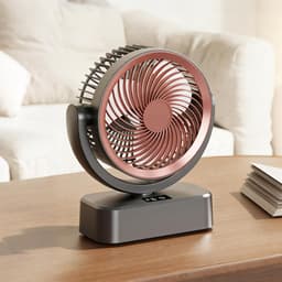 Tafelventilator - Draaibare ventilator - Verkoeling thuis - Automatische oscillatie - 12x21x12 cm - Bruin Grijs — thumbnail 4