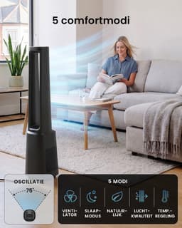 Bladloze Torenventilator met Luchtreiniger – Stil, WiFi Bediening, HEPA 13 Filter, 10 Snelheden, Afstandsbediening 105 cm — thumbnail 2