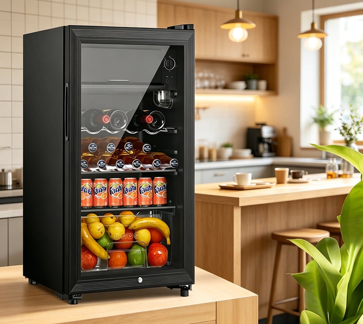 Vrijstaande Drankkoelkast Zwart 118L met apart vriesvak geschikt voor 100 blikjes drank Koelkast voor thuis/kantoor afmetingen 45 x 45.2 x 84 cm — afbeelding 1