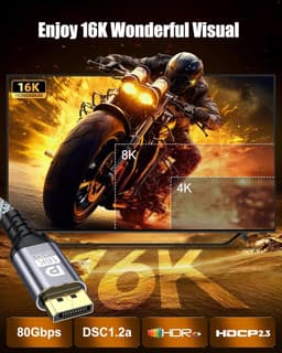 Thijox - DisplayPort Kabel 2.1 16K, DP Kabel 2M voor Gaming, 16K@60Hz, 8K@120Hz, 4K@240Hz, 80Gbps, HDR, FreeSync, G-Sync, DSC 1.2a, HDCP 2.2 voor PC, — thumbnail 2