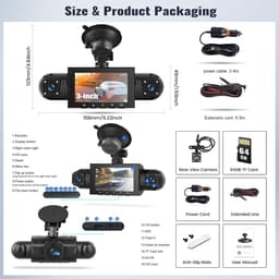 SnelShoppen - Zomolither 1080P Wifi Dashcam voor Auto met App, 3 Inch Voor Camera, 24 Uur Parkeerbewaking, Nachtzicht, G-Sensor, Loopopname, Inklapbaa — thumbnail 4
