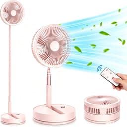 Kraftverdia Opvouwbare vloerventilator – Draagbare ventilator – Reisventilator – Stille bureauventilator – 4 snelheidsstanden – 180 graden verstelbare hoek – Geschikt voor slaapkamer, camping, kantoor en op reis – Roze — thumbnail 1