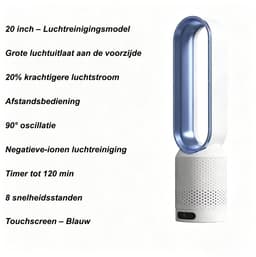 Kraftverdia Ventilator Staand - Bladloze Ventilator 58 cm - Luchtcirculator met Afstandsbediening, 8 Snelheden, 90° Oscillatie, Timer en Luchtzuivering – Veilig en Comfortabel voor Woonkamer, Slaapkamer en Kantoor - Blauw — thumbnail 2