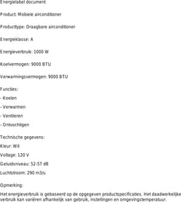 Mobiele airco draagbaar airconditioner met ontvochtiger afstandsbediening 9000 BTU — thumbnail 2