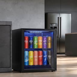 HOMCOM Drankkoelkast - Minibar - Mini Koelkast-50L-Koelruimte voor 48 blikjes met dubbelwandige deur-Verstelbare plank-ledverlichting-zwart — thumbnail 3