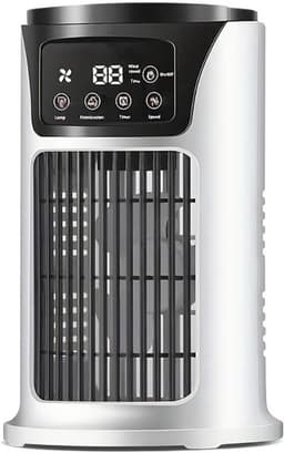 Luchtkoeler - Bureauventilator - Verdampingskoeler - Mini persoonlijke airconditioner met bevochtigingsfunctie - Timer - LED-verlichting - Stille werking, 6 snelheden - Bureauventilator voor thuis/kantoor — thumbnail 1
