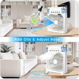 Draagbare airconditioner met ventilator, mini-verdampingskoeler met 5 sproeimondstukken, 3 windsnelheden, 3 timers, 7 kleuren LED-verlichting, 600 ml persoonlijke airconditioner/ventilator voor slaapkamer, kantoor en camping (wit) — thumbnail 4