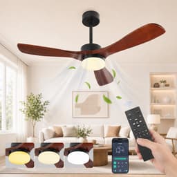MUPOO Scandinavische hout Grote Plafondventilator met Verlichting 132 cm - Muisstil DC Motor & Afstandsbediening - APP & Zomer- en Winterstand - 6 Snelheden & Timer - plafonniere met ventilator voor Woonkamer, Hoge Plafonds & Eetkamer — thumbnail 1