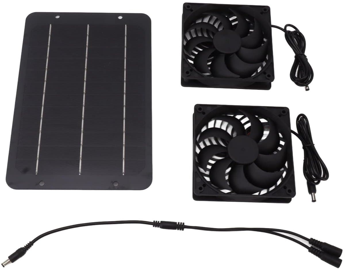 Zonne Zolder Ventilator - Afzuigventilator Solar - Ventilatie Broeikas - Dubbele Hoogrendement - 10W - Zwart — afbeelding 1