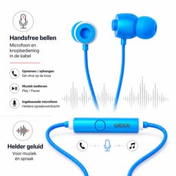 Grixx oordopjes met draad - 3.5mm jack - microfoon - handsfree bellen - blauw — thumbnail 4
