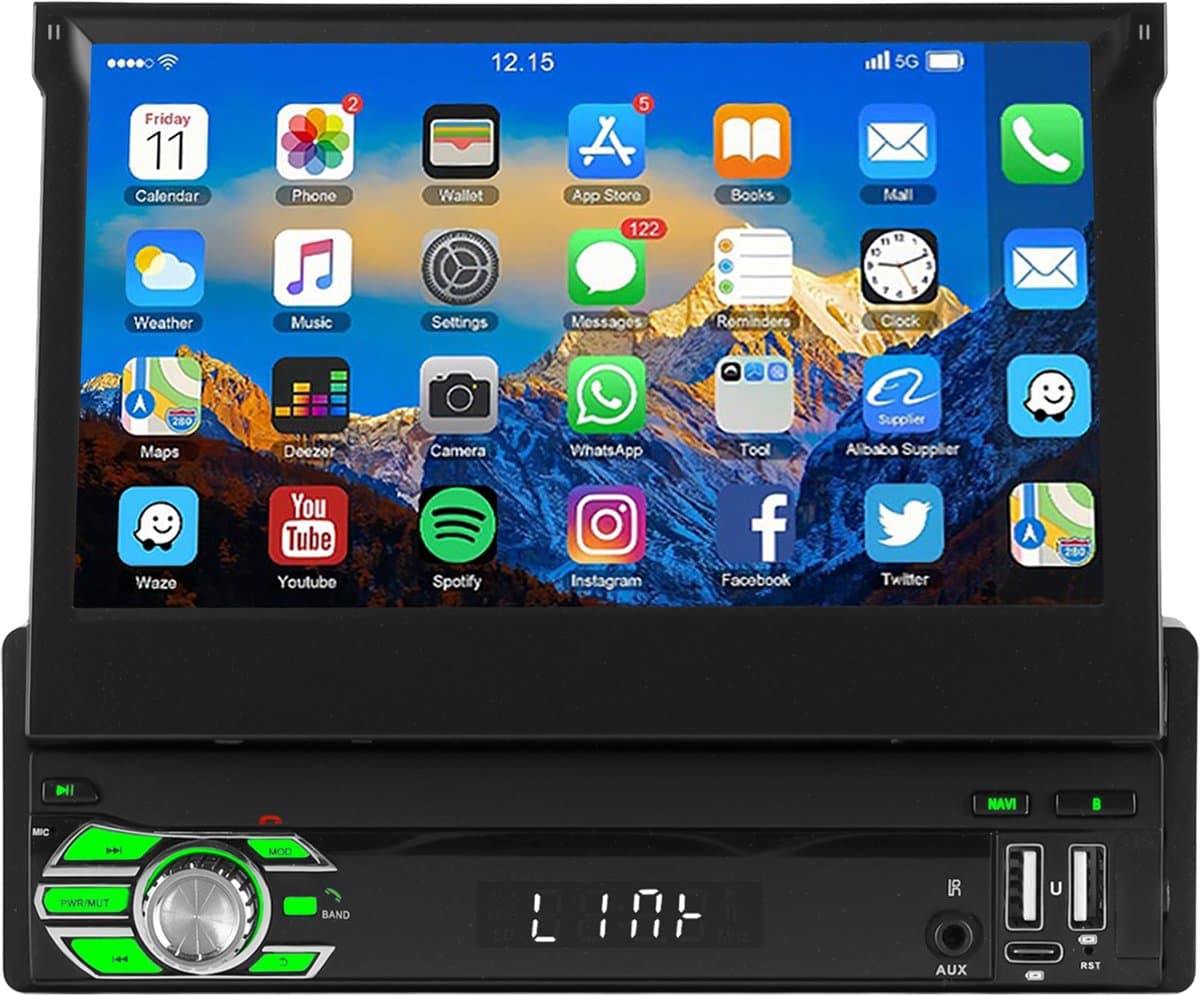 ESSGOO Autoradio 1 Din - Apple Carplay & Android Auto (Draadloos) - 7" HD Touchscreen Handmatig Opvouwbaar Scherm - Android 15, 4+64GB - GPS, Wifi, USB, AUX — afbeelding 1