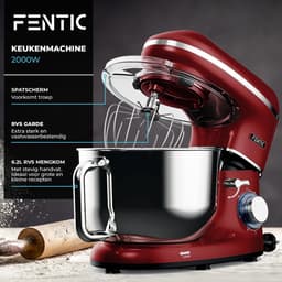 Keukenmachine - Keukenrobot Mixer - Bakken en Koken - Krachtige 2000W Motor - 62 Liter Kom - Rood — thumbnail 4