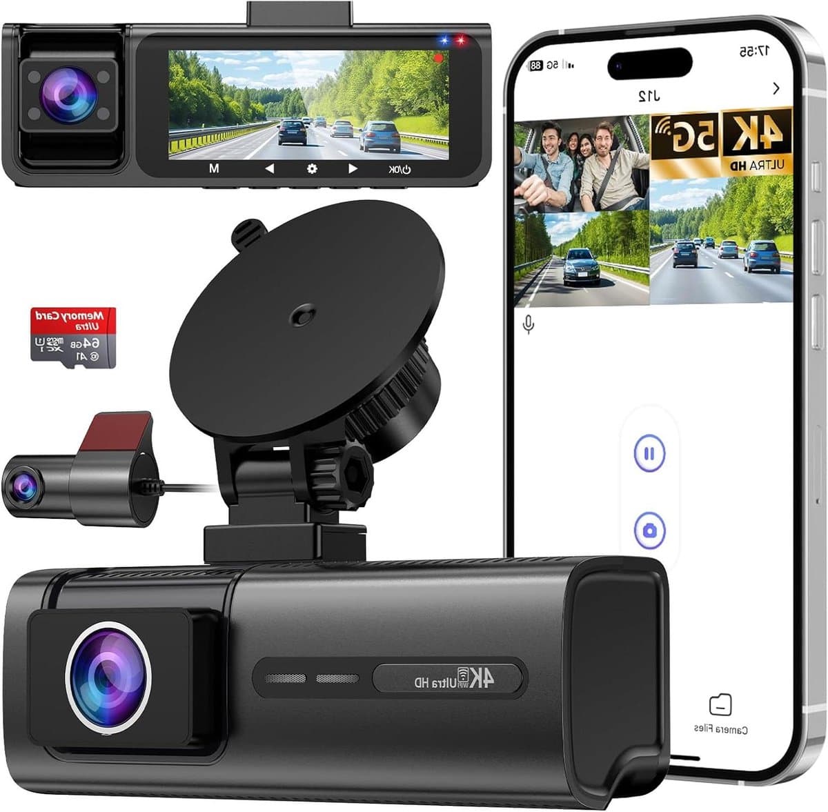 Auto Camera - Rijcamera Set - Veilig Rijden - 3 Kanaals Opname - 3.1 Inch Scherm - Zwart — afbeelding 1