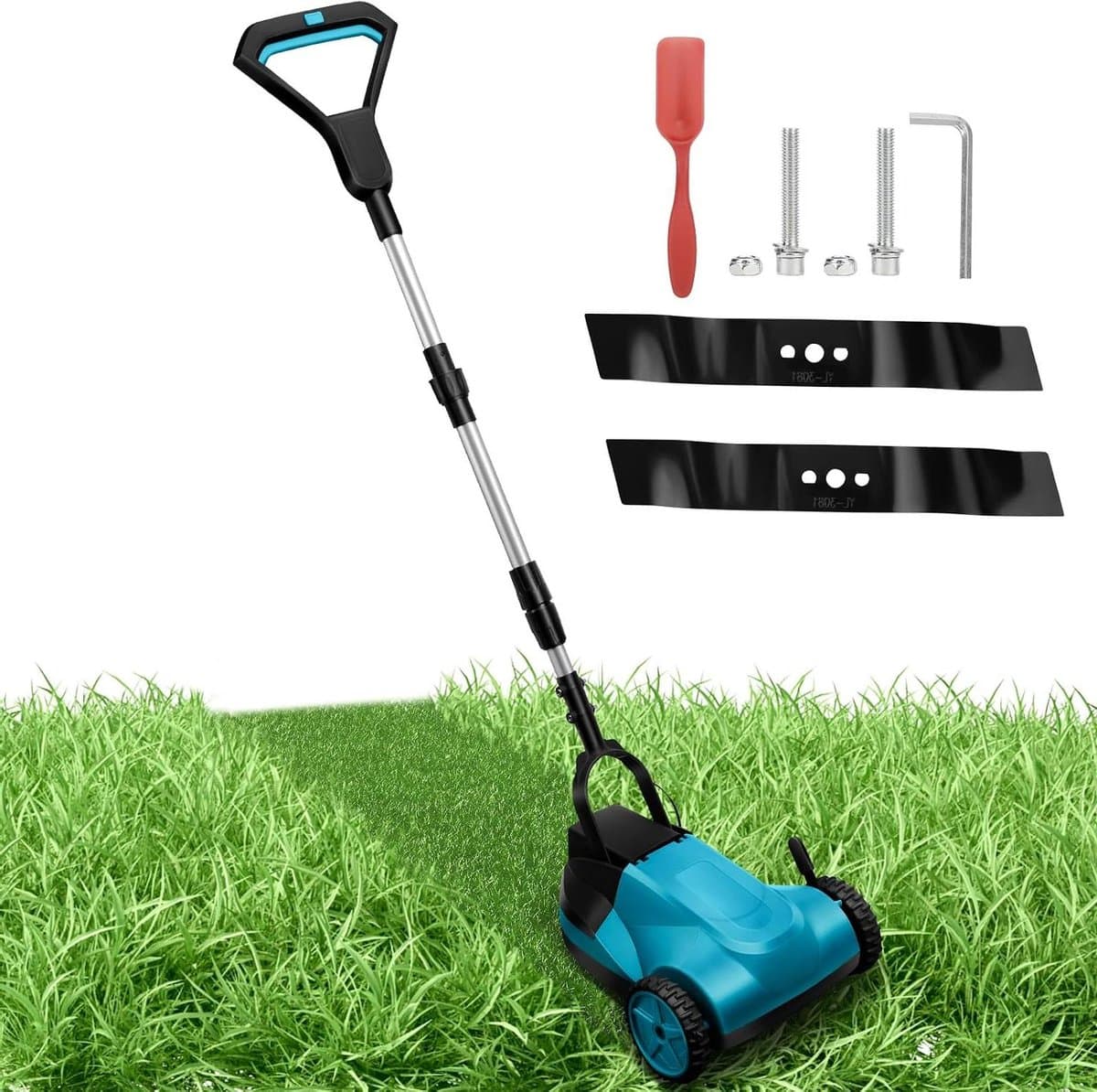 Accu Grasmaaier - Kleine Grasmaaier - Gazon Onderhoud - Borstelmotor - 21 cm - Blauw — afbeelding 1