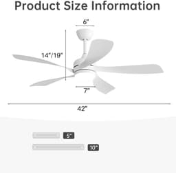 FloraGrace Ventilator - Stil - 42 Inch - ABS - Wit - Plafondventilator met Verlichting en Afstandsbediening - Omkeerbaar — thumbnail 2