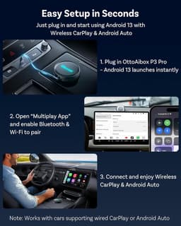 SnelShoppen - Ottocast P3 Pro Wireless CarPlay Adapter Android 13 met Snapdragon SM6225, 8GB RAM, 128GB ROM, HDMI 1080P, WiFi 6, Split Screen, AI Voic — thumbnail 5