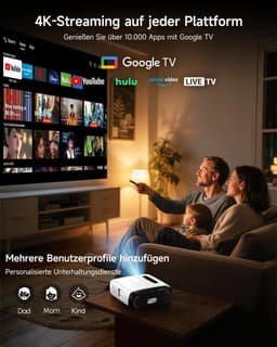 SnelShoppen - 4K Beamer Projector met Google TV, 2500 ANSI Lumen, WiFi, Bluetooth, HDMI ARC/CEC, 35W Deep Bass, Dolby Audio, ToF Autofocus, Perfect vo — thumbnail 3