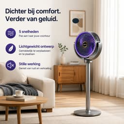 Staande Circulatieventilator met Afstandsbediening en Luchtbevochtiger - 4 Windsnelheden - Oscillatie 90°/120°/150° - Timer 3/6/9 uur - Verstelbare Hoogte - Wit — thumbnail 3