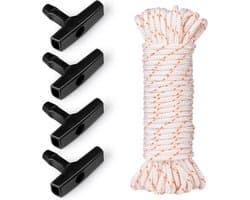 SnelShoppen - Starterkabel Grasmaaier 10 m - 4 mm Dikte - Recoil Starter Rope met 4 Stuks Handgrepen - Geschikt voor Grasmaaiers, Kettingzagen, Trimme