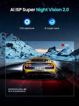 SnelShoppen - 4K Dashcam Voor en Achter met AI-ISP Nachtzicht, 128GB Kaart, GPS, 5GHz WiFi 6, 3" IPS Scherm, G-Sensor, ADAS en 48U Parkbewaking — thumbnail 3