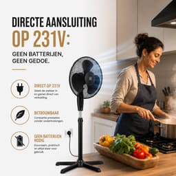 Celestul Vloerventilator – Staande Ventilator met Oscillatie – In Hoogte Verstelbaar – 3 Snelheden – Energiezuinige Motor – Krachtige Koeling – Zwart — thumbnail 3