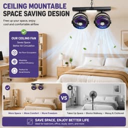 Kraftverdia® Dubbele Luchtcirculator – USB Oplaadbare Bureauventilator met 2 Ventilatorkoppen – Tafel-, Hang- en Wandventilator – 3 Snelheden – LED Verlichting – Type-C – Wit — thumbnail 3