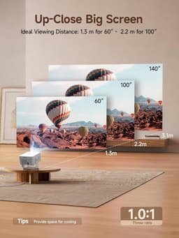 SnelShoppen - Mini Beamer Projector 4K 8K Ondersteuning, Native 1080P, WiFi 6, BT 5.4, Autofocus, Keystone-correctie, 180° Rotatie, 15W Luidspreker vo — thumbnail 4