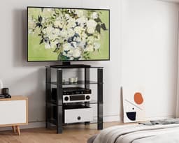 FITUEYES HiFi-meubel - 4 laags gehard glas rek - Hoogteverstelbaar - Verstelbare voetjes - Voor platenspeler en versterker — thumbnail 5
