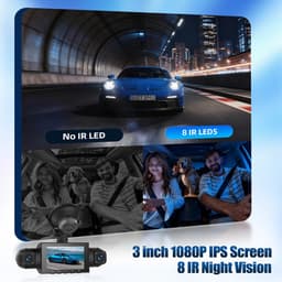 SnelShoppen - SIXTOP 360° 4-kanaals dashcam auto, 1080p camera's voor binnen en achter, 3 inch IPS-scherm, nachtzicht, 24-uurs parkeerbewaking, G-sens — thumbnail 3