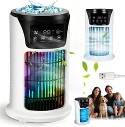 Torenventilator - Watergekoeld Ventilator - Mobiele Aircooler - Persoonlijke Koeler - Luchtbevochtiger - Waternevel - 300ml - 6 Standen & 6 Kleuren & Timer - Tower Fan - Voor Thuis Kantoor en Reizen — thumbnail 1