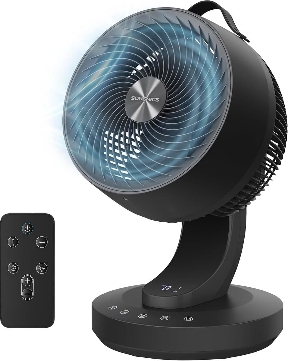 SONGMICS XFC001B1EU Bureauventilator, stil, 20 dB, met afstandsbediening, krachtige luchtcirculatie, 70 graden oscillatie, 8 snelheden, timer 12 uur, inktzwart — afbeelding 1