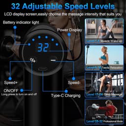 Massagepistool - Spierontspanner Percussie - Herstel na training - 32 snelheden - 6 massagekoppen - Zwart — thumbnail 5