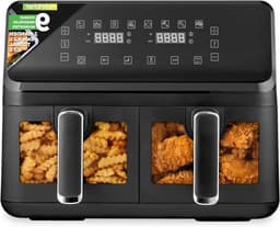 Dubbele Mand Airfryer - Heteluchtfriteuse Olievrij - Gezond Koken - Transparant Venster - 8.8 Liter - Zwart — thumbnail 1