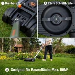 Accu Grasmaaier - Stedelijke Tuin - Gazon Onderhoud - Draaibaar Scharnier - 23 cm Snijdbreedte - Zilver Zwart — thumbnail 5