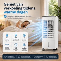 DreamGoods Aircooler met Koelelementen - 3-IN-1 Mobiele Luchtkoeler - Koelen, Ventileren - Incl. 4 Ice Packs - 6L Waterreservoir - Aircooler met Water of IJs - Airco - Ventilator - Torenventilator - Tafelventilator — thumbnail 2