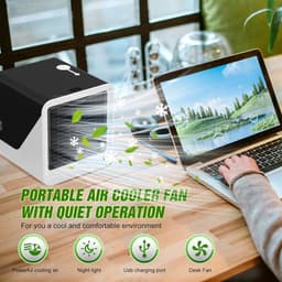 3stukDraagbare luchtkoeler–3-in-1 draagbare persoonlijke airconditioner – Watertank van 500 ml – 3 ventilatorsnelheden & ledverlichting in 7 kleuren – Ventilator met verdampingskoeling (USB-voeding) – Geschikt voor kamers, bureaus en kantoren – Zwart — thumbnail 5