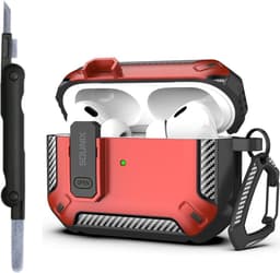 Sounix Hoesje geschikt voor Airpods Pro 1 / 2 - Met schoonmaak borstel - Airpods Pro Hoesje - Armor Case met Lock - Rood — thumbnail 1